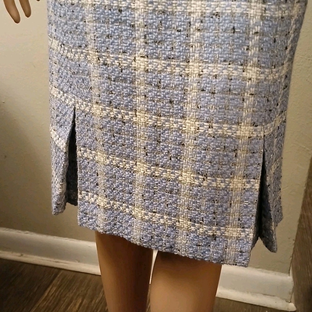 Requeriments  Midi Lenght Pencil Skirt Tweed Woven Sz 14 Light Blue White - Picture 9 of 12